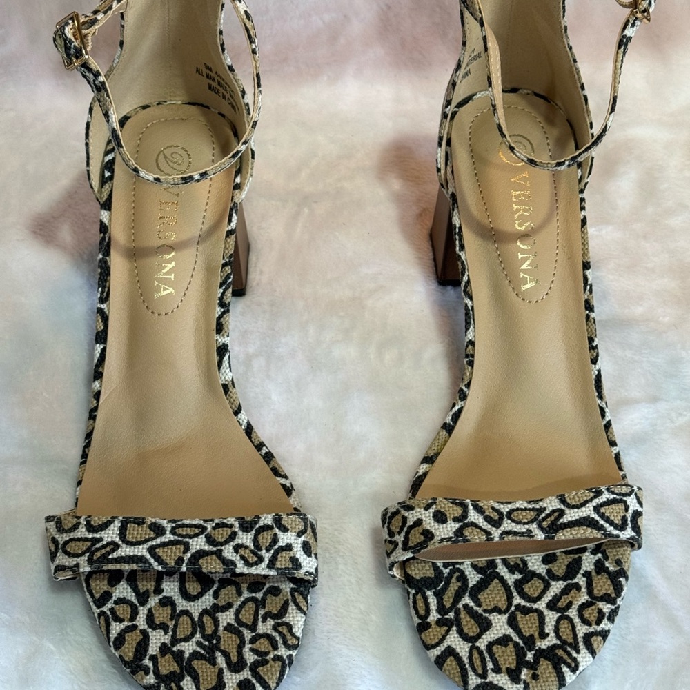Versona Animal Print Ankle Strap Heels